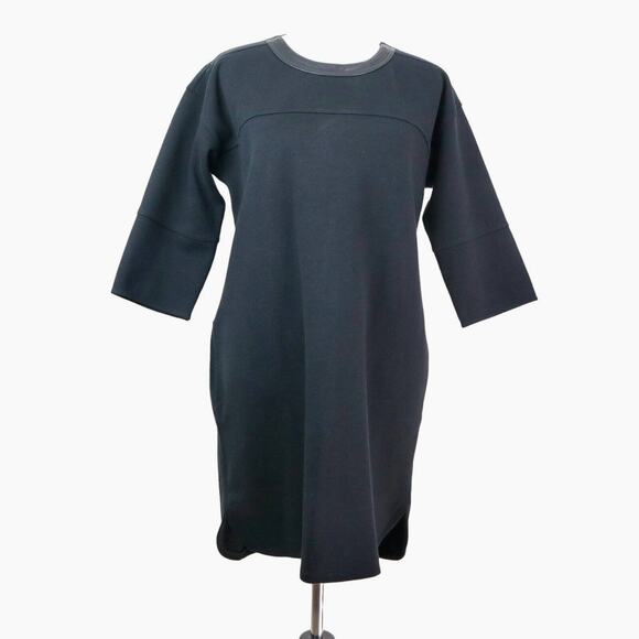 Madewell Dresses & Skirts - Madewell Size S Leather Trim Pique Ponte Knit Dress Boxy Fit Black